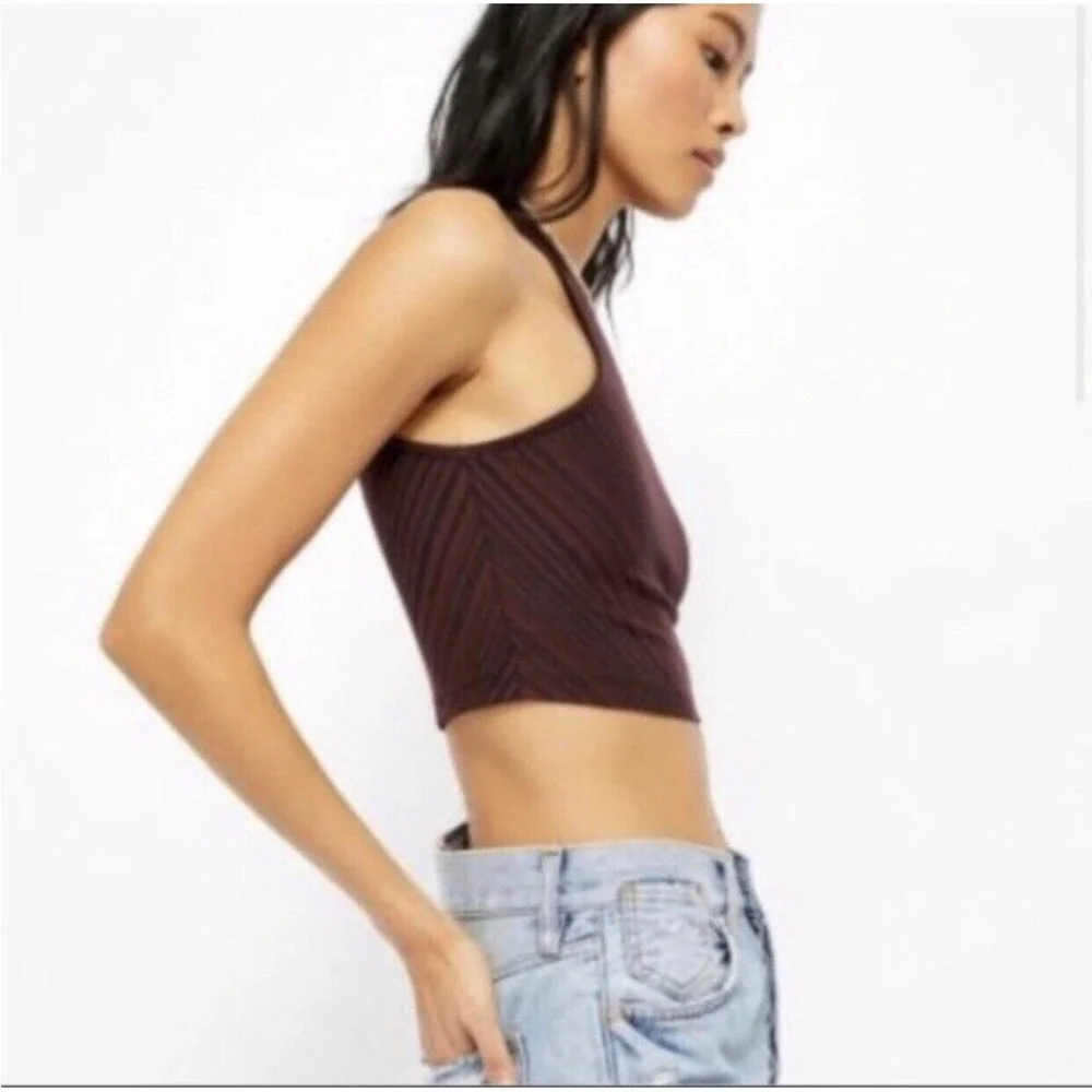 Free People Intimately Tessa Racerback Brami Crop Top High Neck Stripe XS‎
